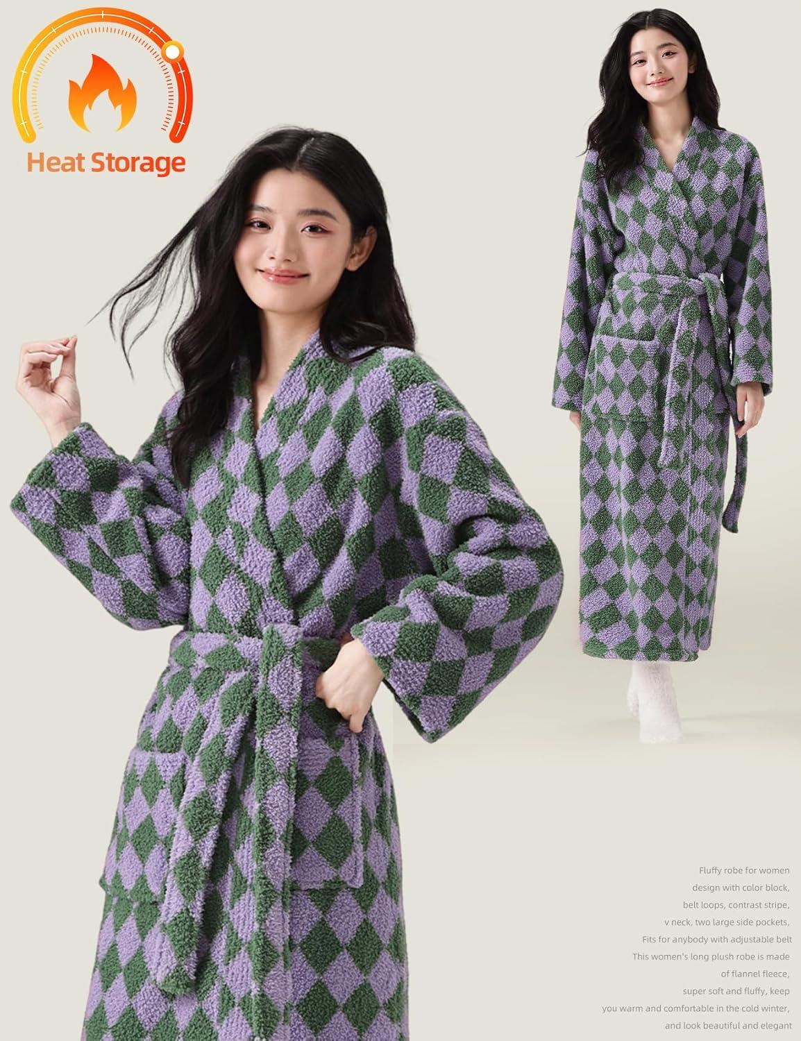 image:imageArssm Womens Striped Fluffy Robe Long Plush Bathrobes Fuzzy Warm Cozy Thick Loungewear Maxi RobeLightpurple