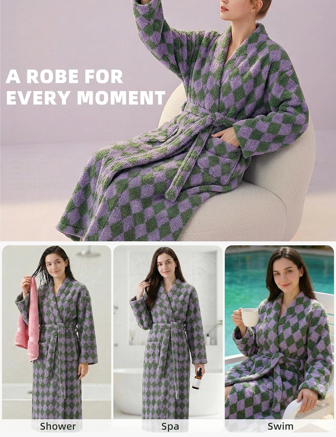 image:imageArssm Womens Striped Fluffy Robe Long Plush Bathrobes Fuzzy Warm Cozy Thick Loungewear Maxi RobeLightpurple