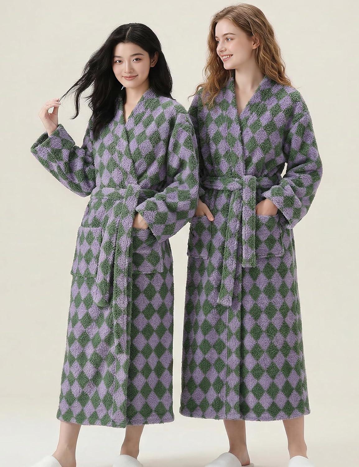 image:imageArssm Womens Striped Fluffy Robe Long Plush Bathrobes Fuzzy Warm Cozy Thick Loungewear Maxi RobeLightpurple
