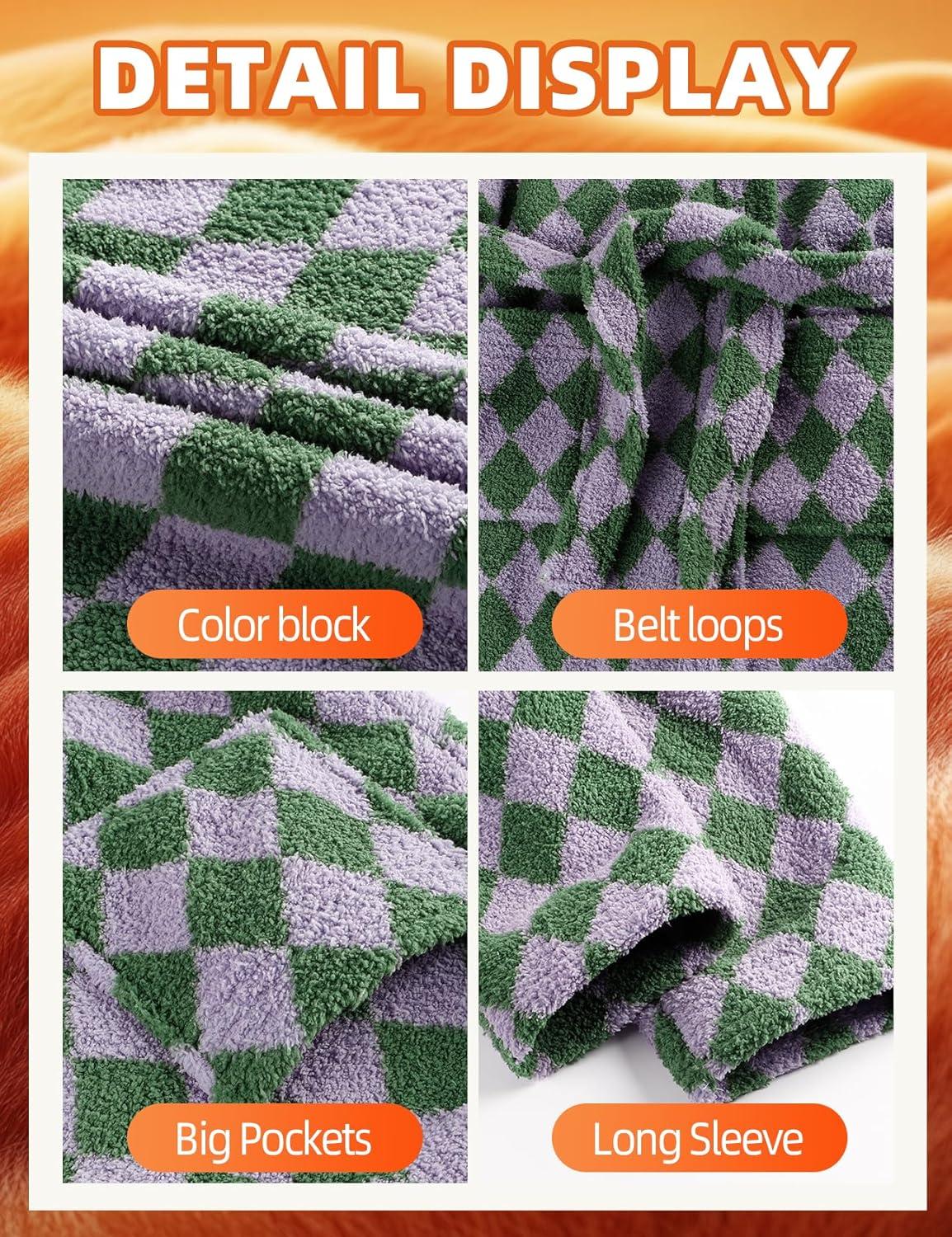 image:imageArssm Womens Striped Fluffy Robe Long Plush Bathrobes Fuzzy Warm Cozy Thick Loungewear Maxi RobeLightpurple