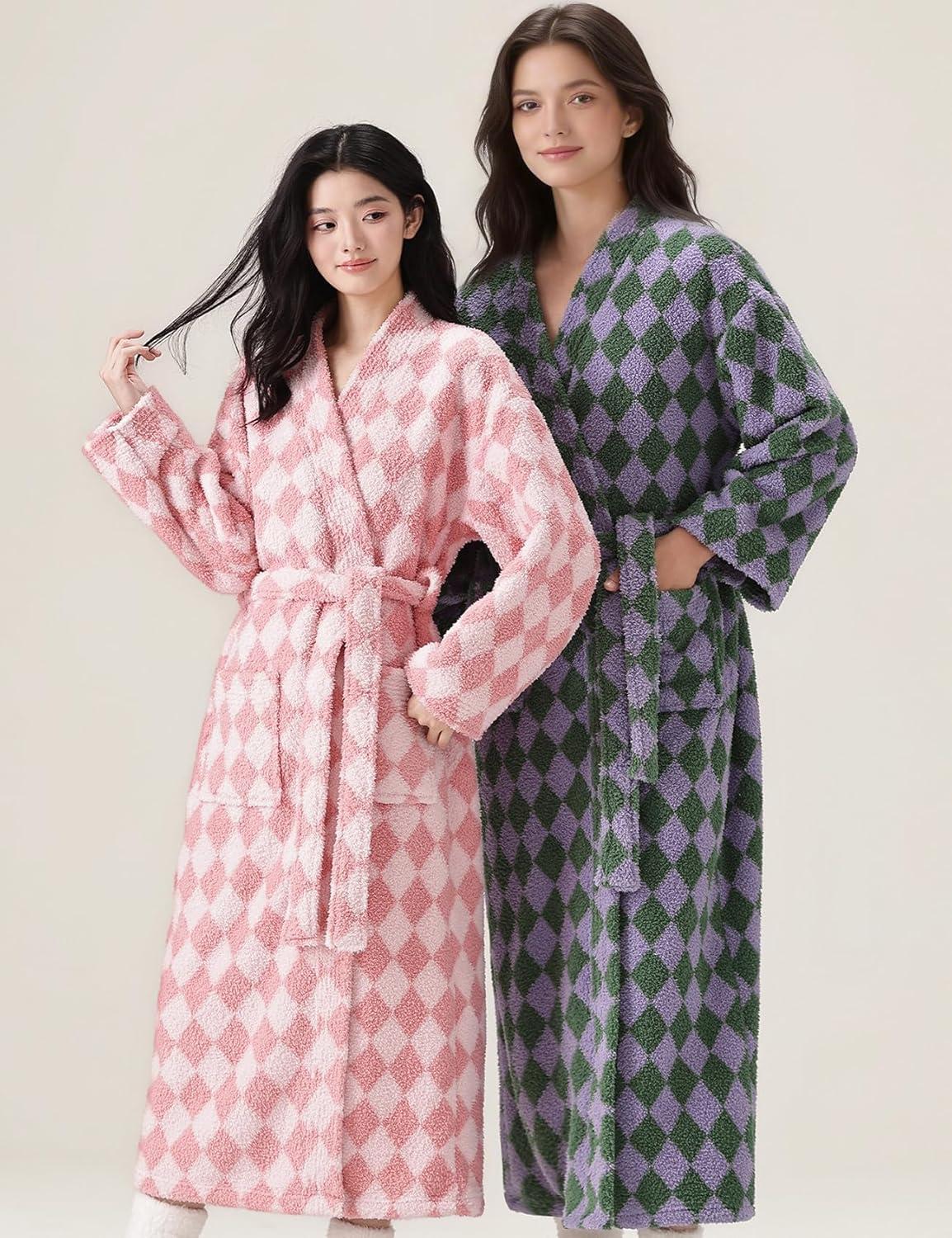 image:imageArssm Womens Striped Fluffy Robe Long Plush Bathrobes Fuzzy Warm Cozy Thick Loungewear Maxi RobePink
