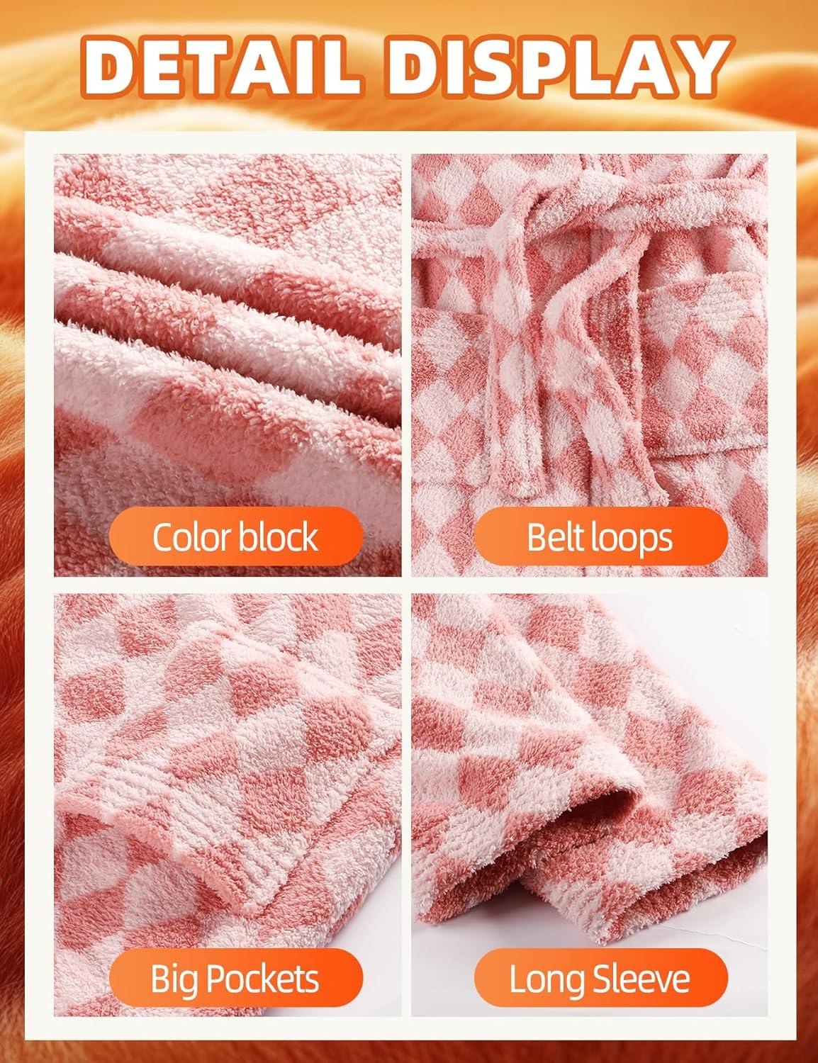 image:imageArssm Womens Striped Fluffy Robe Long Plush Bathrobes Fuzzy Warm Cozy Thick Loungewear Maxi RobePink
