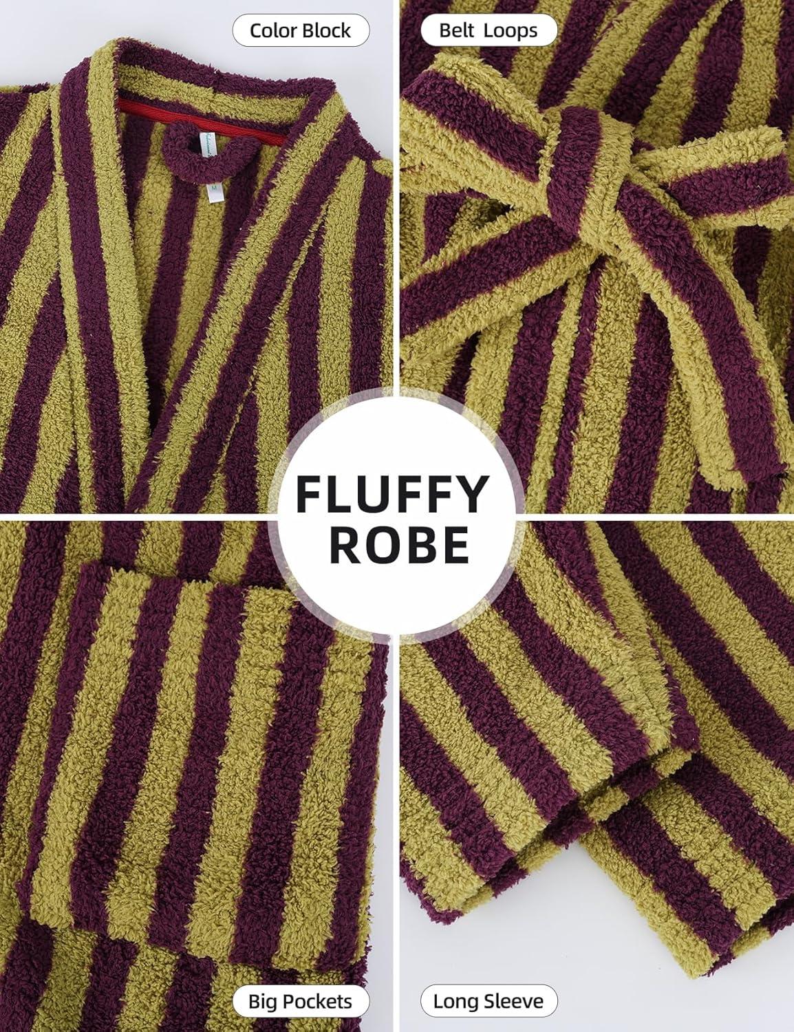 image:imageArssm Womens Striped Fluffy Robe Long Plush Bathrobes Fuzzy Warm Cozy Thick Loungewear Maxi RobePurple