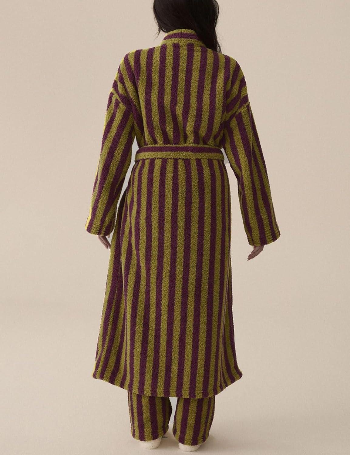 image:imageArssm Womens Striped Fluffy Robe Long Plush Bathrobes Fuzzy Warm Cozy Thick Loungewear Maxi RobePurple