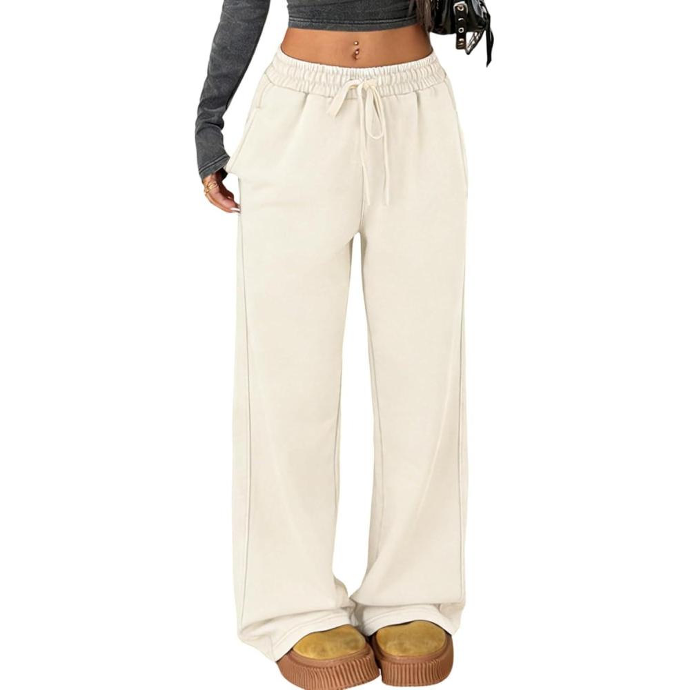 image:imageArssm Baggy Sweatpants for Women Wide Leg Pants Vintage Cotton Acid Wash Drawstring Joggers with PocketsApricot