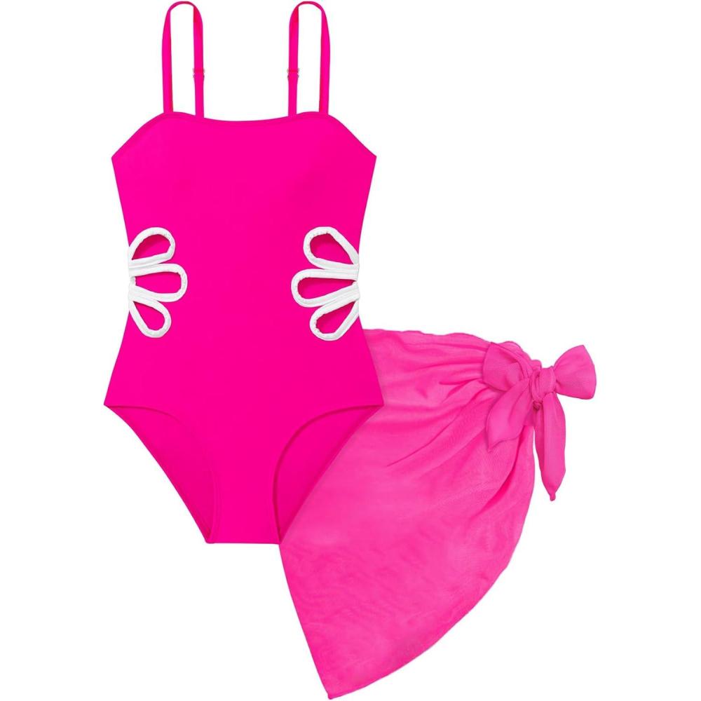 image:imageArssm Girls One Piece Swimsuits Teen Girl Swimsuit Cut Out Bathing Suit with Cover Up Skirt Swimwear 716YRed
