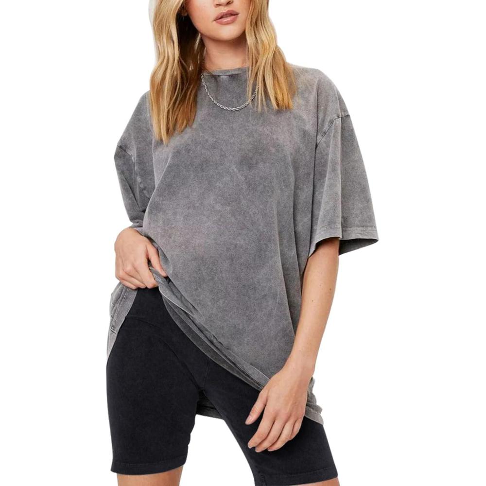 image:imageArssm Women Oversized T Shirts Acid Washed Cotton Tees Vintage Baggy Loose Fit Streetwear Workout TopsGrey