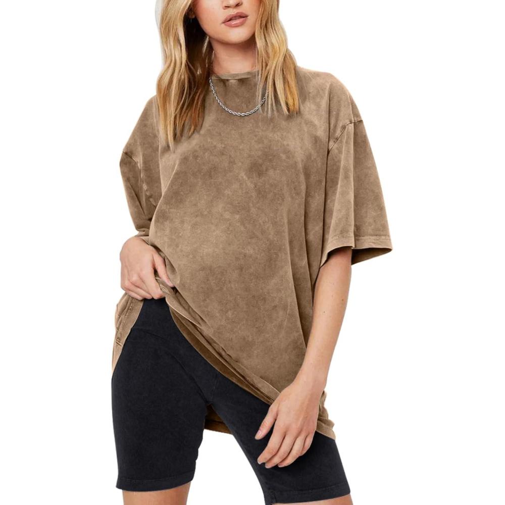 image:imageArssm Women Oversized T Shirts Acid Washed Cotton Tees Vintage Baggy Loose Fit Streetwear Workout TopsKhaki