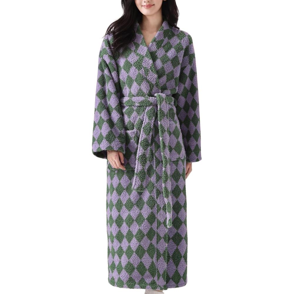 image:imageArssm Womens Striped Fluffy Robe Long Plush Bathrobes Fuzzy Warm Cozy Thick Loungewear Maxi RobeLightpurple