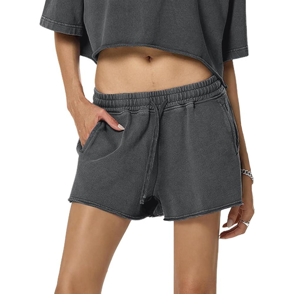 image:imageArssm Womens Sweat Shorts Acid Wash Athletic Shorts Cotton Drawstring High Waist Workout Summer ShortsGrey