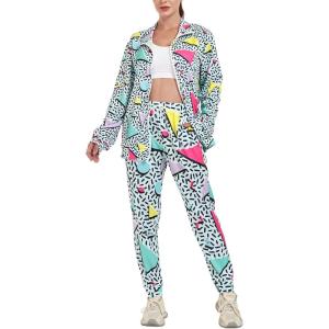 Arssm Retro 80s 90s Outfit Sets for Women Color Block 2 Piece Tracksuit Windbreaker Jacket Set(Green)
