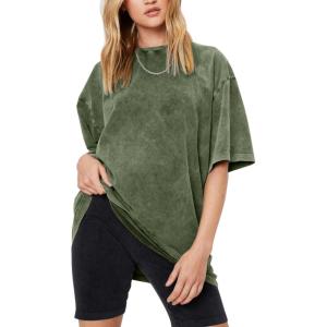 Arssm Women Oversized T Shirts Acid Washed Cotton Tees Vintage Baggy Loose Fit Streetwear Workout Tops(Army)