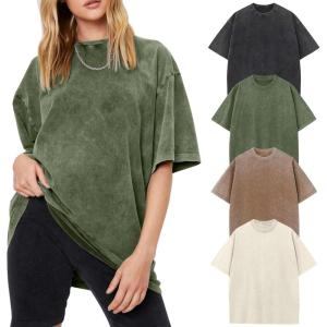 Arssm Women Oversized T Shirts Acid Washed Cotton Tees Vintage Baggy Loose Fit Streetwear Workout Tops(Black+army+khaki+beige)