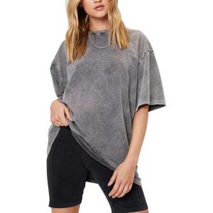 Arssm Women Oversized T Shirts Acid Washed Cotton Tees Vintage Baggy Loose Fit Streetwear Workout Tops(Grey)