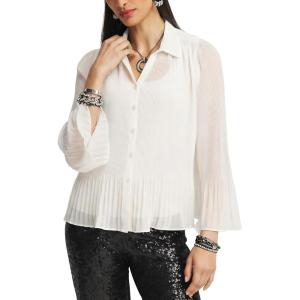 Arssm Women Sheer Button Up Blouse Long Sleeve Mesh Pleated Blouse Tops See Through Shirts(White)