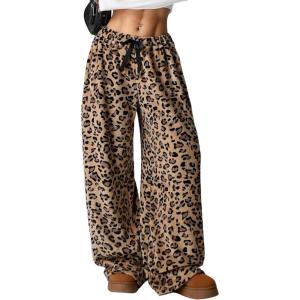 Arssm Women’s Fuzzy Pajama Pants Plush Elastic Waist Wide Leg Leopard Pants Pajama Bottoms Fluffy Pants(Brown)