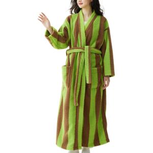 Arssm Womens Striped Fluffy Robe Long Plush Bathrobes Fuzzy Warm Cozy Thick Loungewear Maxi Robe(Lightgreen)