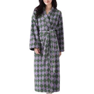 Arssm Womens Striped Fluffy Robe Long Plush Bathrobes Fuzzy Warm Cozy Thick Loungewear Maxi Robe(Lightpurple)