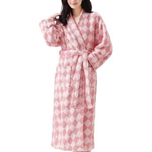 Arssm Womens Striped Fluffy Robe Long Plush Bathrobes Fuzzy Warm Cozy Thick Loungewear Maxi Robe(Pink)