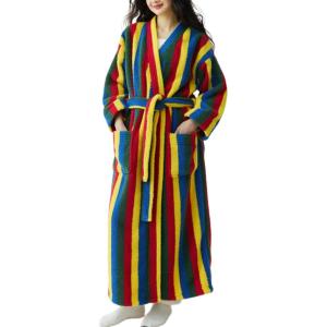 Arssm Womens Striped Fluffy Robe Long Plush Bathrobes Fuzzy Warm Cozy Thick Loungewear Maxi Robe(Rainbow)