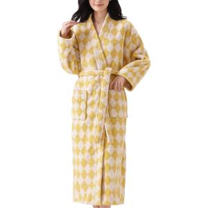 Arssm Womens Striped Fluffy Robe Long Plush Bathrobes Fuzzy Warm Cozy Thick Loungewear Maxi Robe(Yellow)