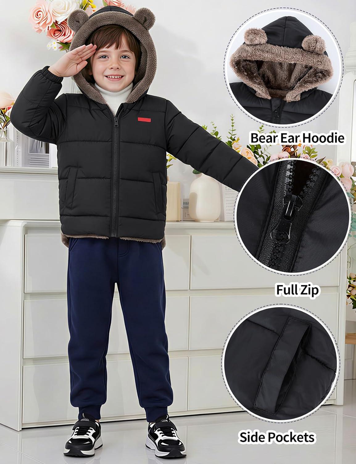 image:imageArssm Baby Boys Girls Winter Fleece Coat Toddler Kids Warm Cute Bear Ear Hooded JacketBlack