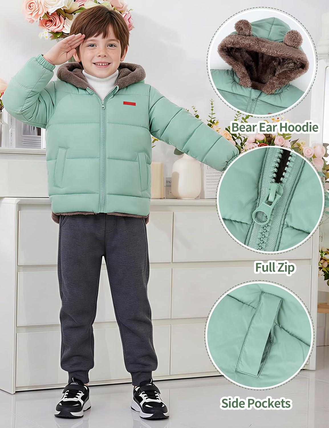 image:imageArssm Baby Boys Girls Winter Fleece Coat Toddler Kids Warm Cute Bear Ear Hooded JacketGreen