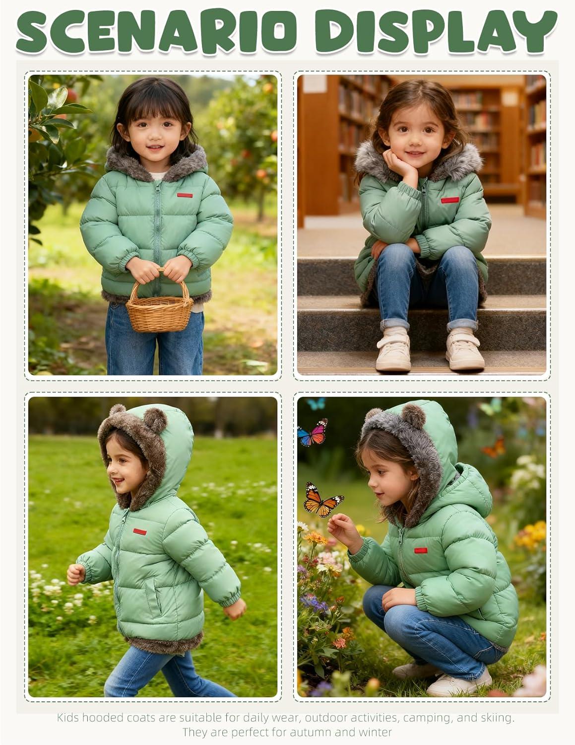 image:imageArssm Baby Boys Girls Winter Fleece Coat Toddler Kids Warm Cute Bear Ear Hooded JacketGreen