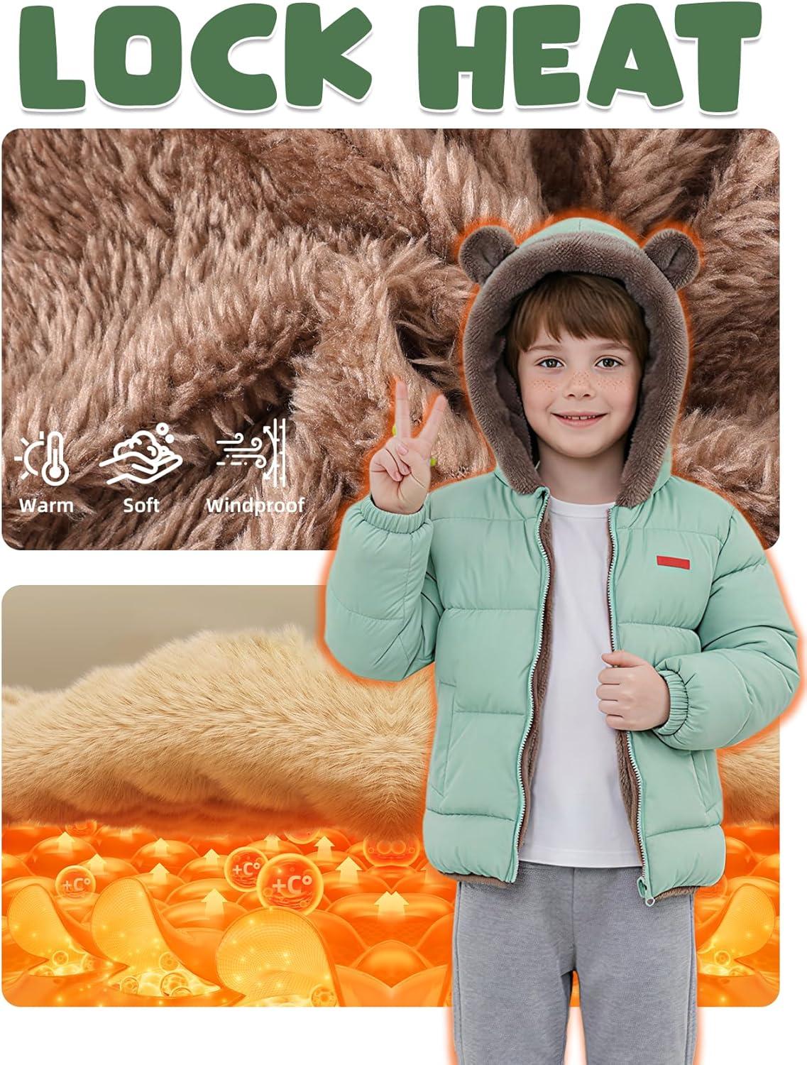 image:imageArssm Baby Boys Girls Winter Fleece Coat Toddler Kids Warm Cute Bear Ear Hooded JacketGreen