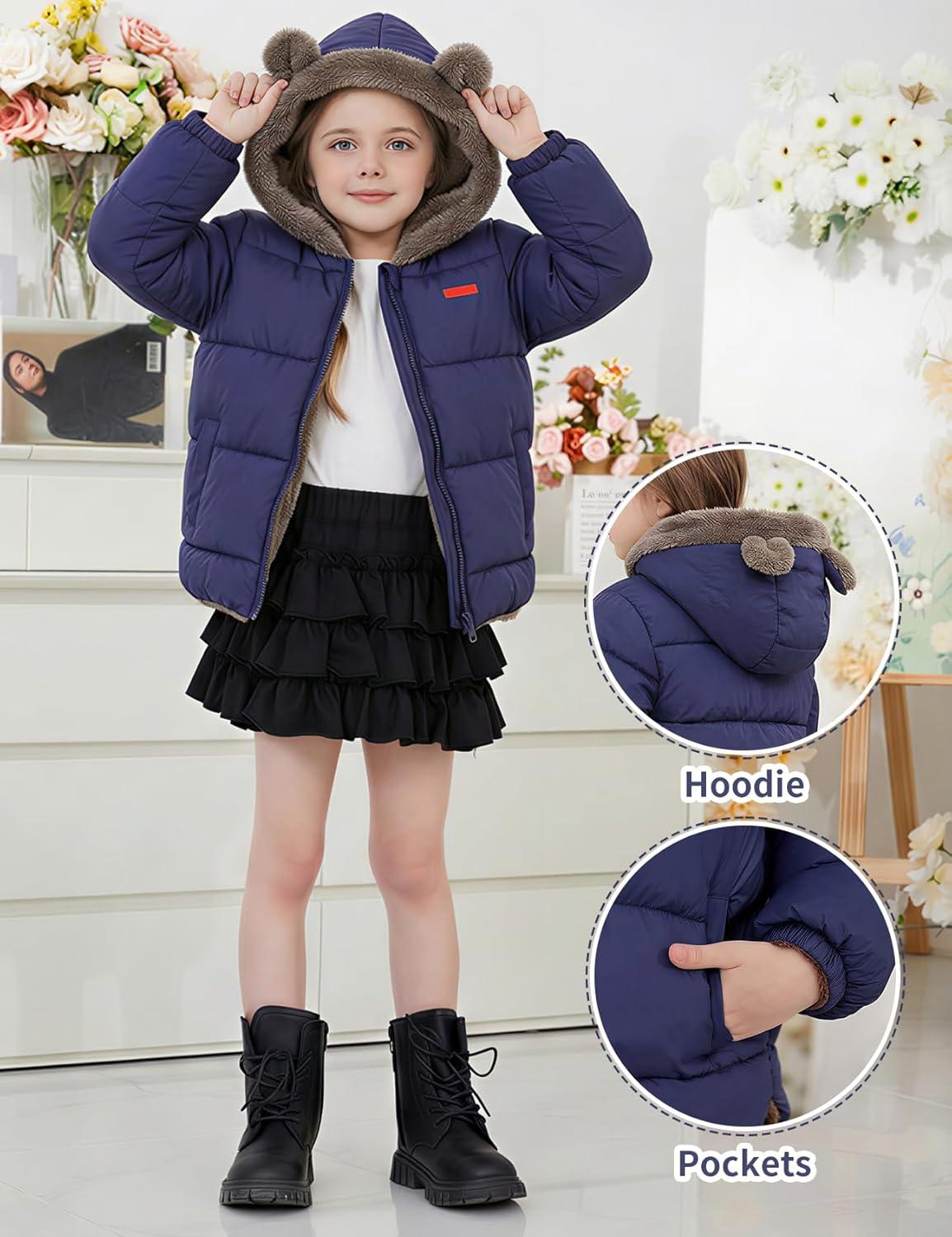 image:imageArssm Baby Boys Girls Winter Fleece Coat Toddler Kids Warm Cute Bear Ear Hooded JacketNavy
