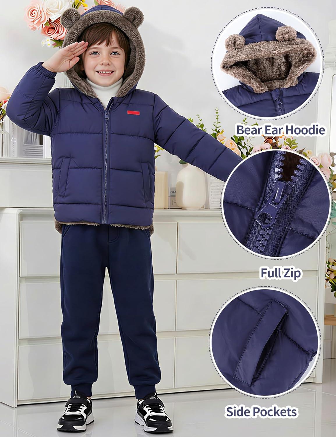 image:imageArssm Baby Boys Girls Winter Fleece Coat Toddler Kids Warm Cute Bear Ear Hooded JacketNavy