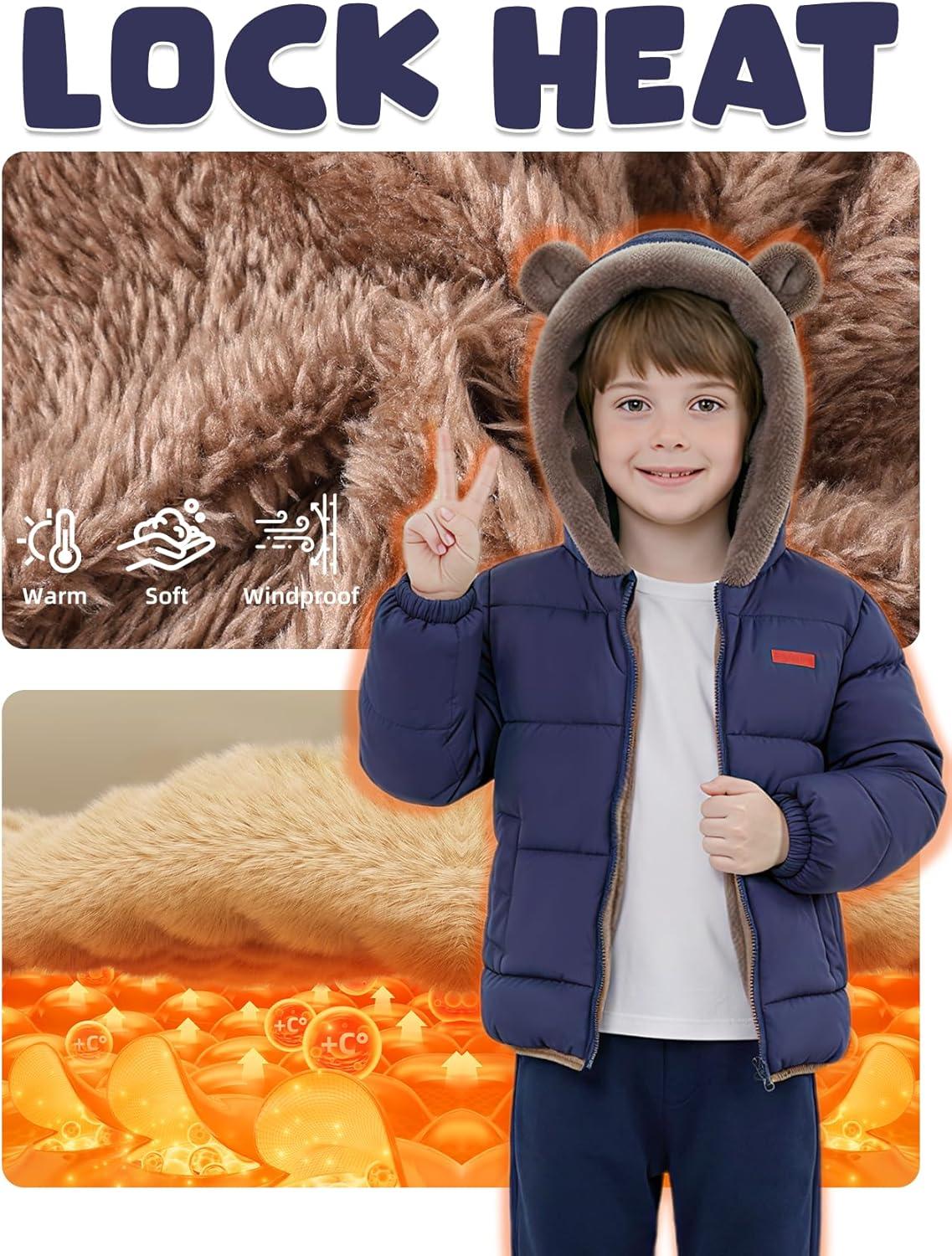 image:imageArssm Baby Boys Girls Winter Fleece Coat Toddler Kids Warm Cute Bear Ear Hooded JacketNavy