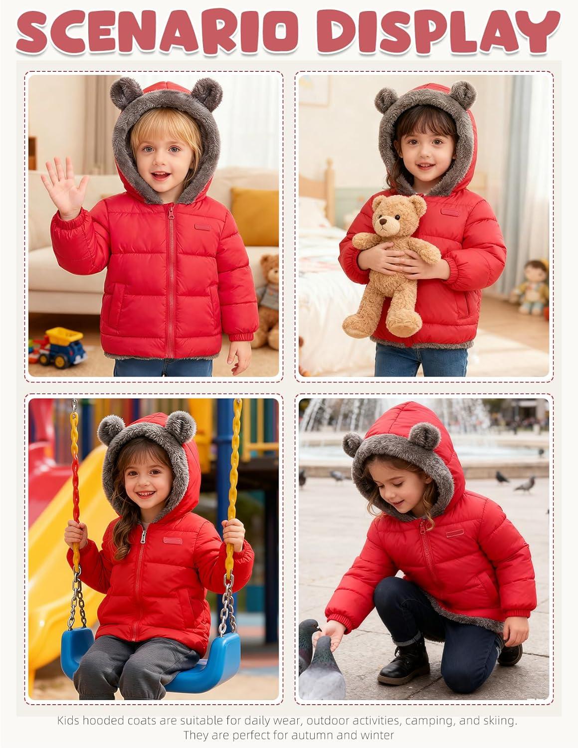 image:imageArssm Baby Boys Girls Winter Fleece Coat Toddler Kids Warm Cute Bear Ear Hooded JacketRed