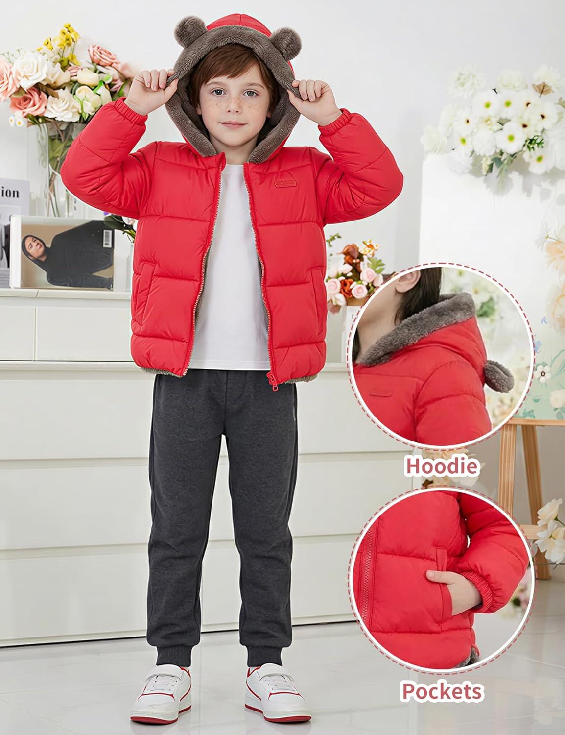 image:imageArssm Baby Boys Girls Winter Fleece Coat Toddler Kids Warm Cute Bear Ear Hooded JacketRed