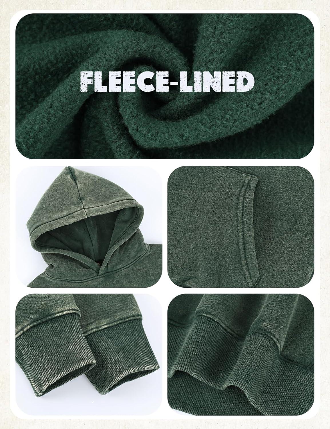 image:imageArssm Boys Girls Fleece Lined Hoodie Kids Warm Winter Cotton Acid Washed Vintage Pullover Hooded SweatshirtGreen