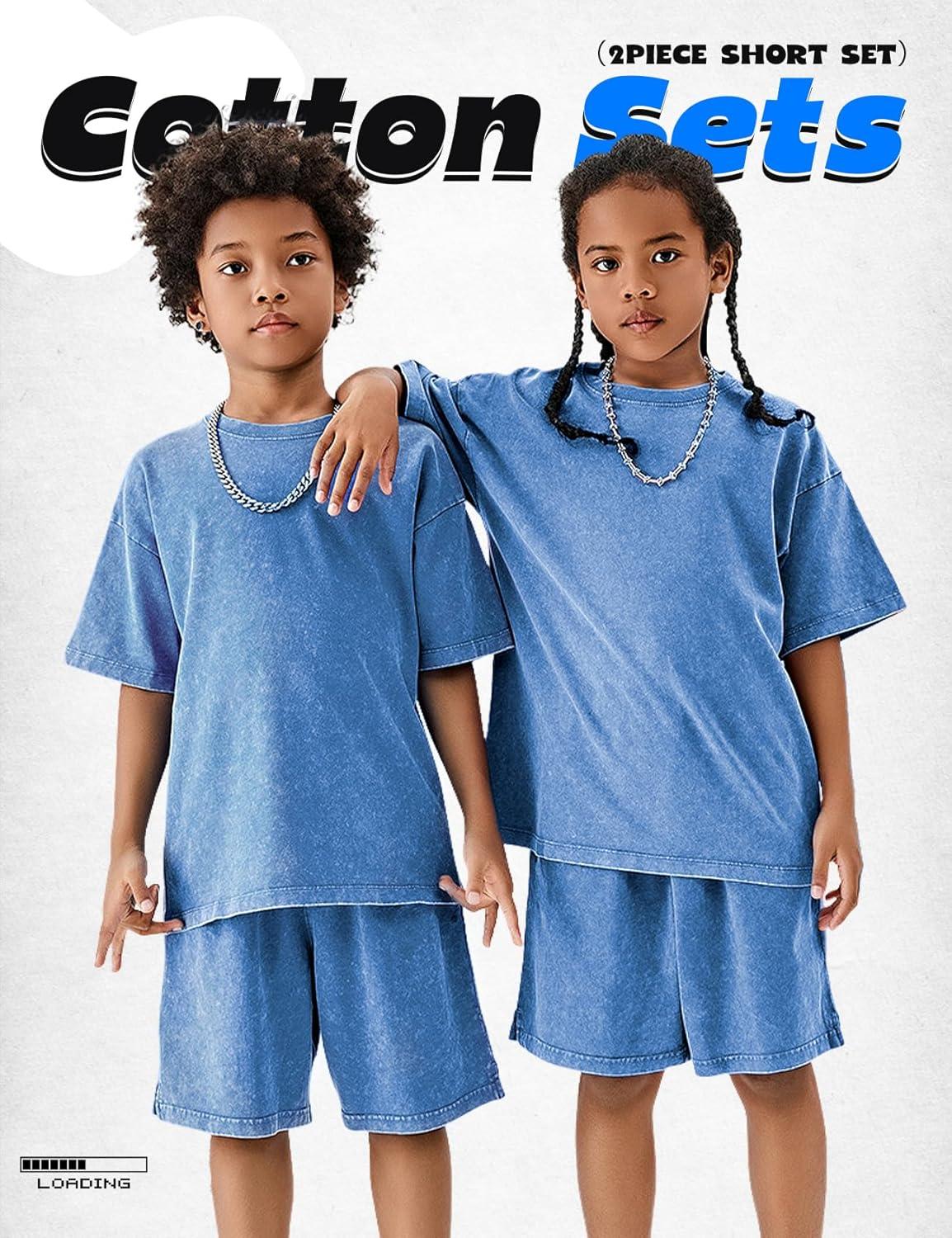 image:imageArssm Boys Short Sets 2 Piece Acid Wash Vintage Kids Athletic SetBlue