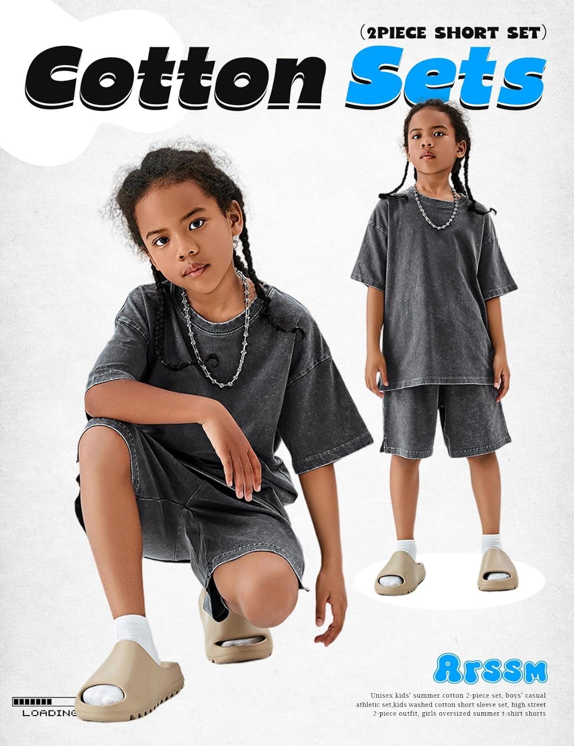 image:imageArssm Boys Short Sets 2 Piece Acid Wash Vintage Kids Athletic SetDarkgrey