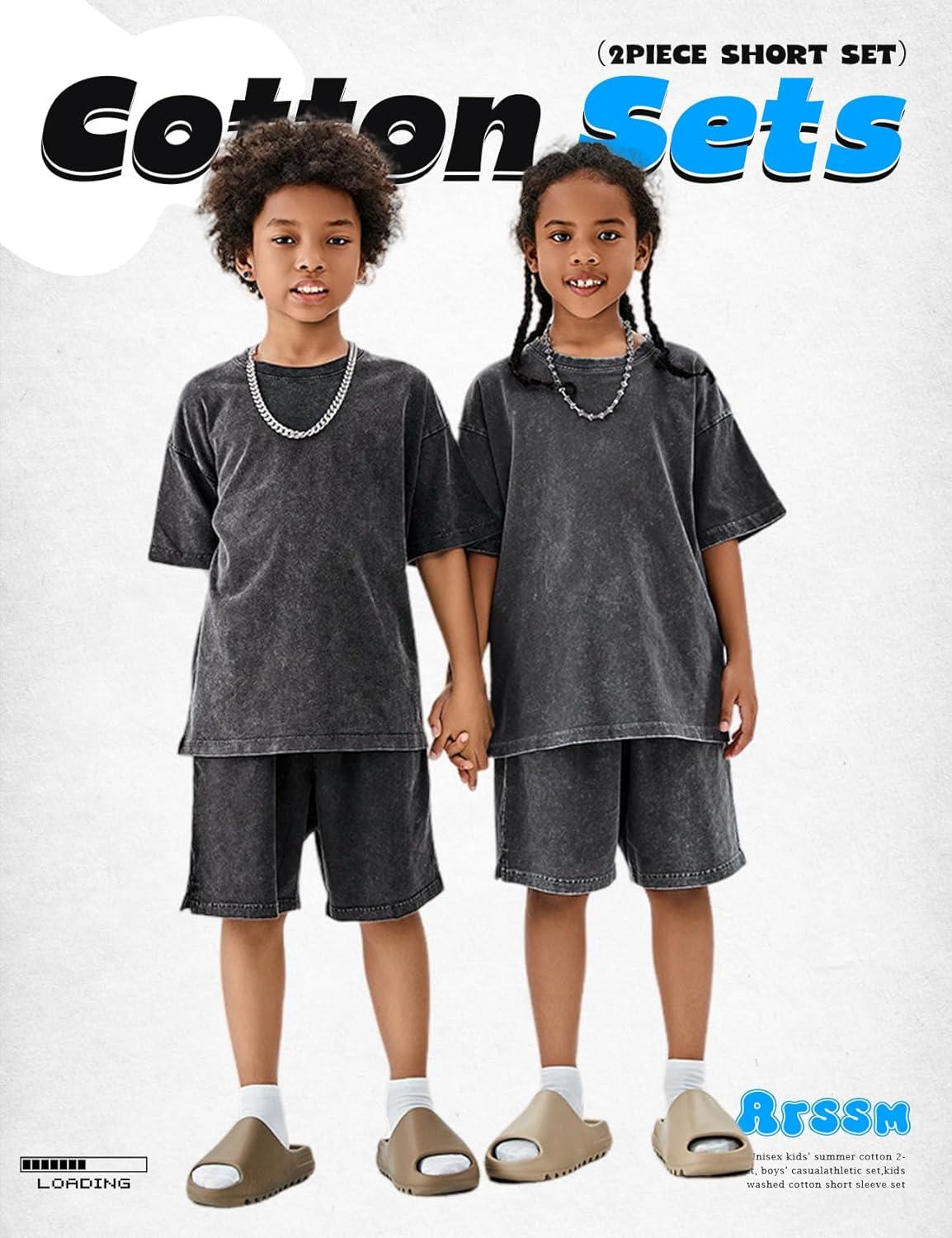 image:imageArssm Boys Short Sets 2 Piece Acid Wash Vintage Kids Athletic SetDarkgrey