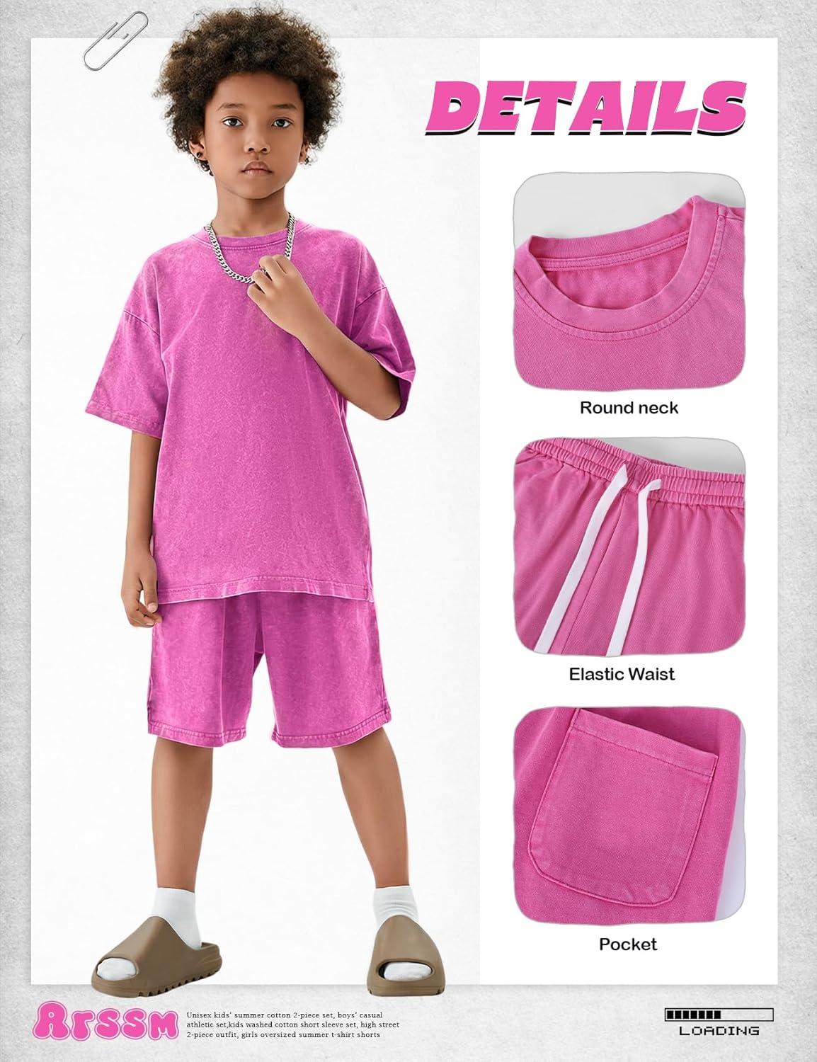 image:imageArssm Boys Short Sets 2 Piece Acid Wash Vintage Kids Athletic SetPink