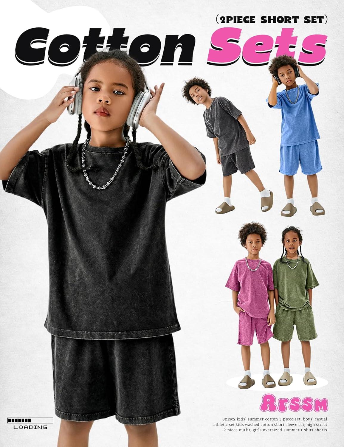 image:imageArssm Boys Short Sets 2 Piece Acid Wash Vintage Kids Athletic SetPink