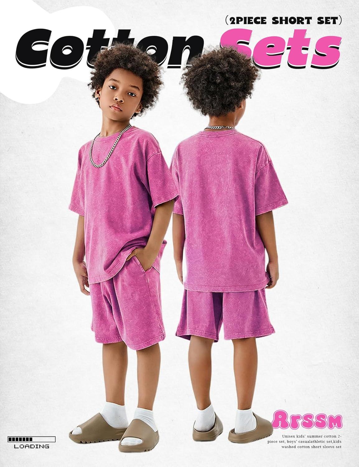 image:imageArssm Boys Short Sets 2 Piece Acid Wash Vintage Kids Athletic SetPink