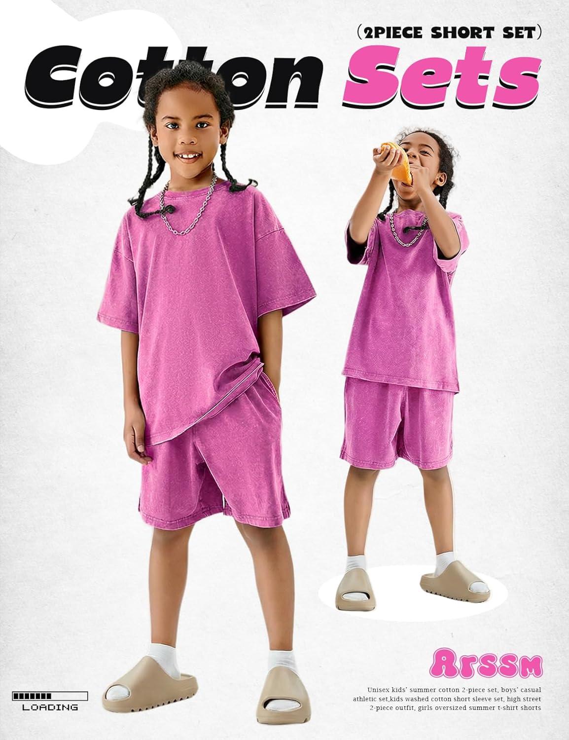 image:imageArssm Boys Short Sets 2 Piece Acid Wash Vintage Kids Athletic SetPink