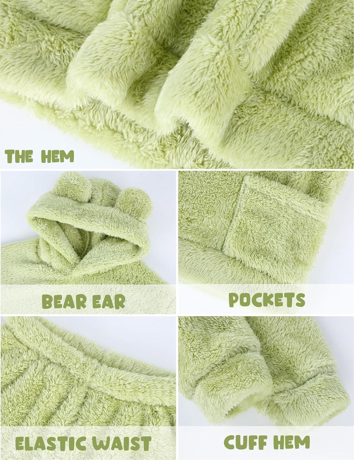 image:imageArssm Girl Pants Sets Two Pieces Outfit Kids Bear Ear Fuzzy Fluffy Hoodie Sweatshirt with Fleece SweatpantsGreen