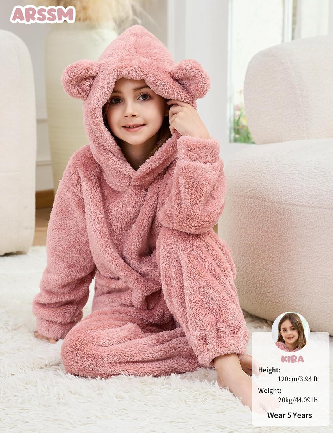image:imageArssm Girl Pants Sets Two Pieces Outfit Kids Bear Ear Fuzzy Fluffy Hoodie Sweatshirt with Fleece SweatpantsLightpink