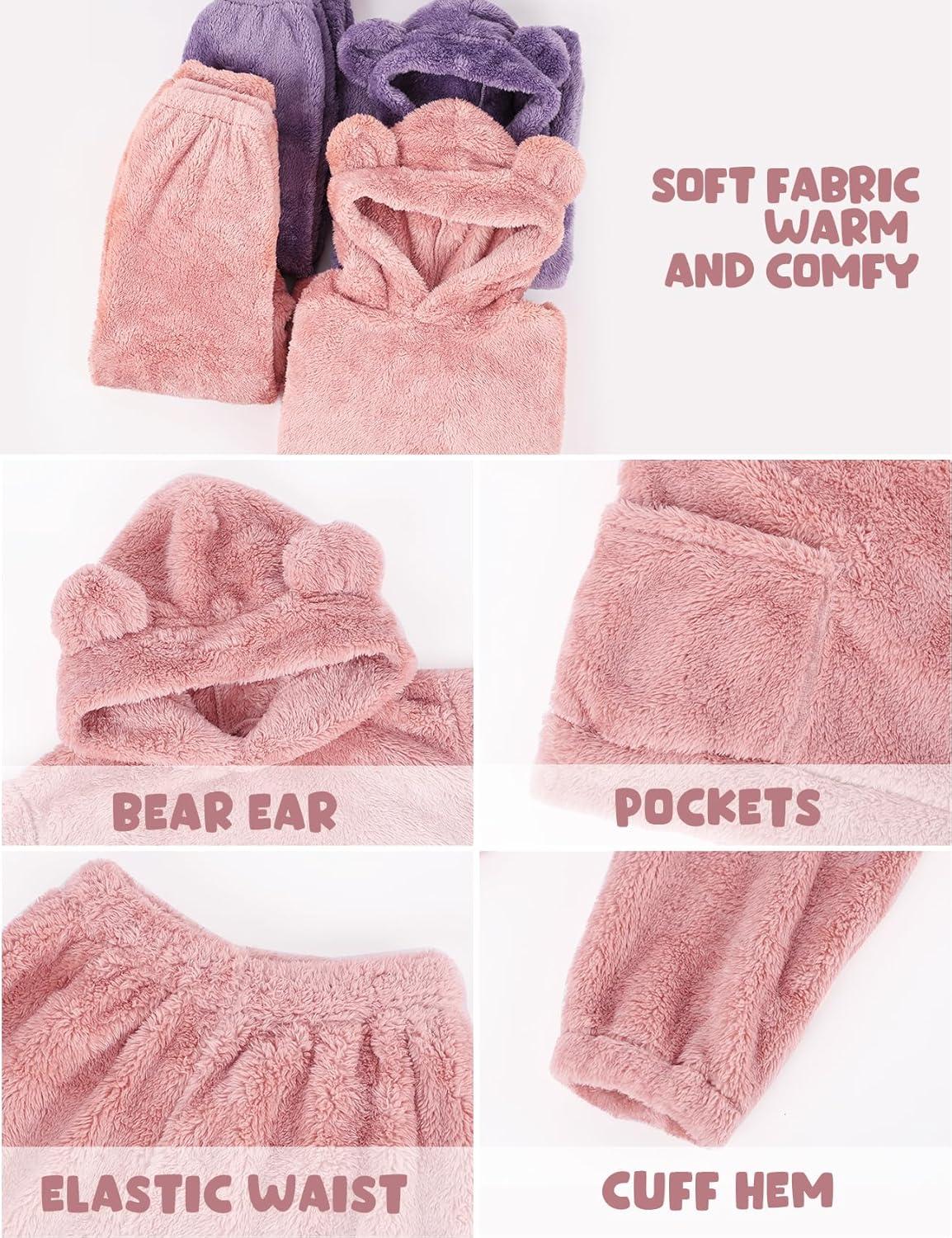 image:imageArssm Girl Pants Sets Two Pieces Outfit Kids Bear Ear Fuzzy Fluffy Hoodie Sweatshirt with Fleece SweatpantsLightpink