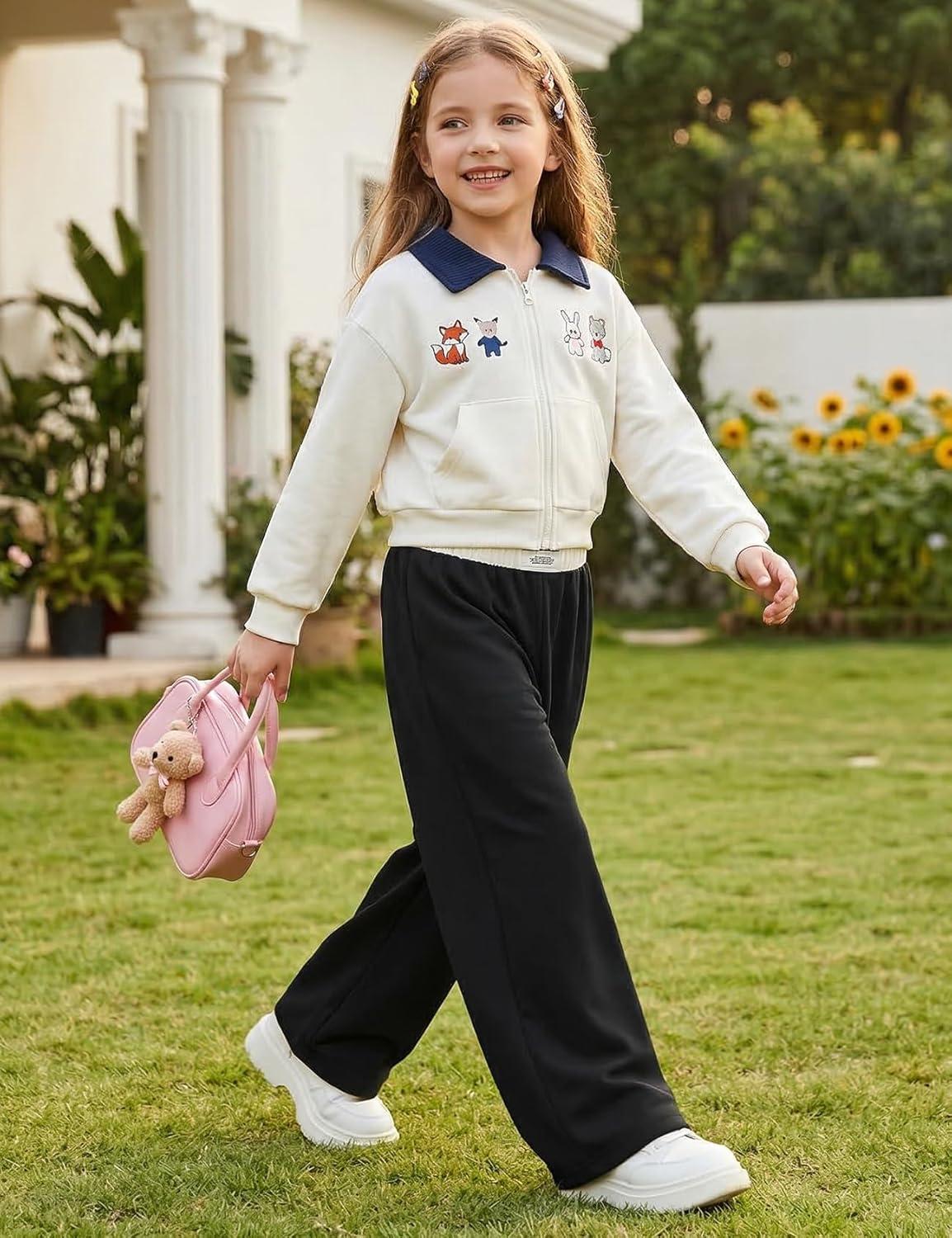 image:imageArssm Girls Wide Leg Sweatpants Baggy Pants Letter Patched Elastic Waist Long Trousers JoggersBlack