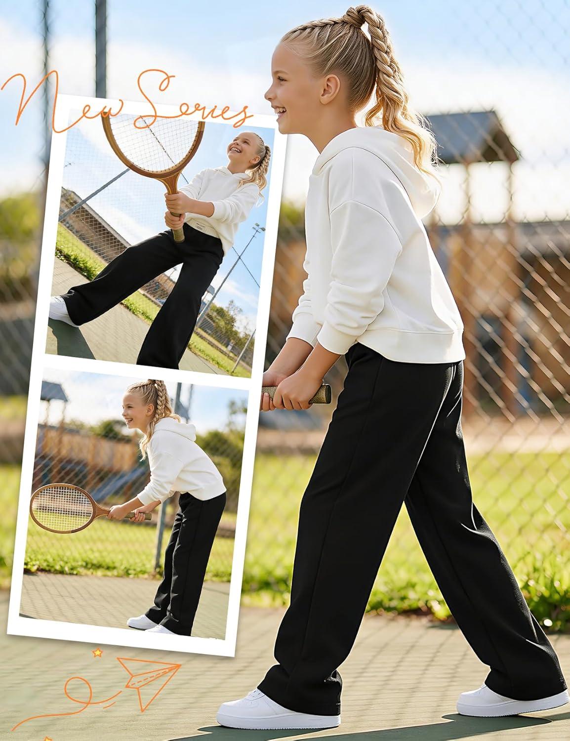 image:imageArssm Girls Wide Leg Sweatpants Baggy Pants Letter Patched Elastic Waist Long Trousers JoggersBlack