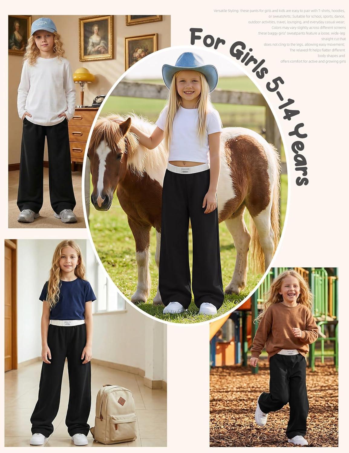 image:imageArssm Girls Wide Leg Sweatpants Baggy Pants Letter Patched Elastic Waist Long Trousers JoggersBlack