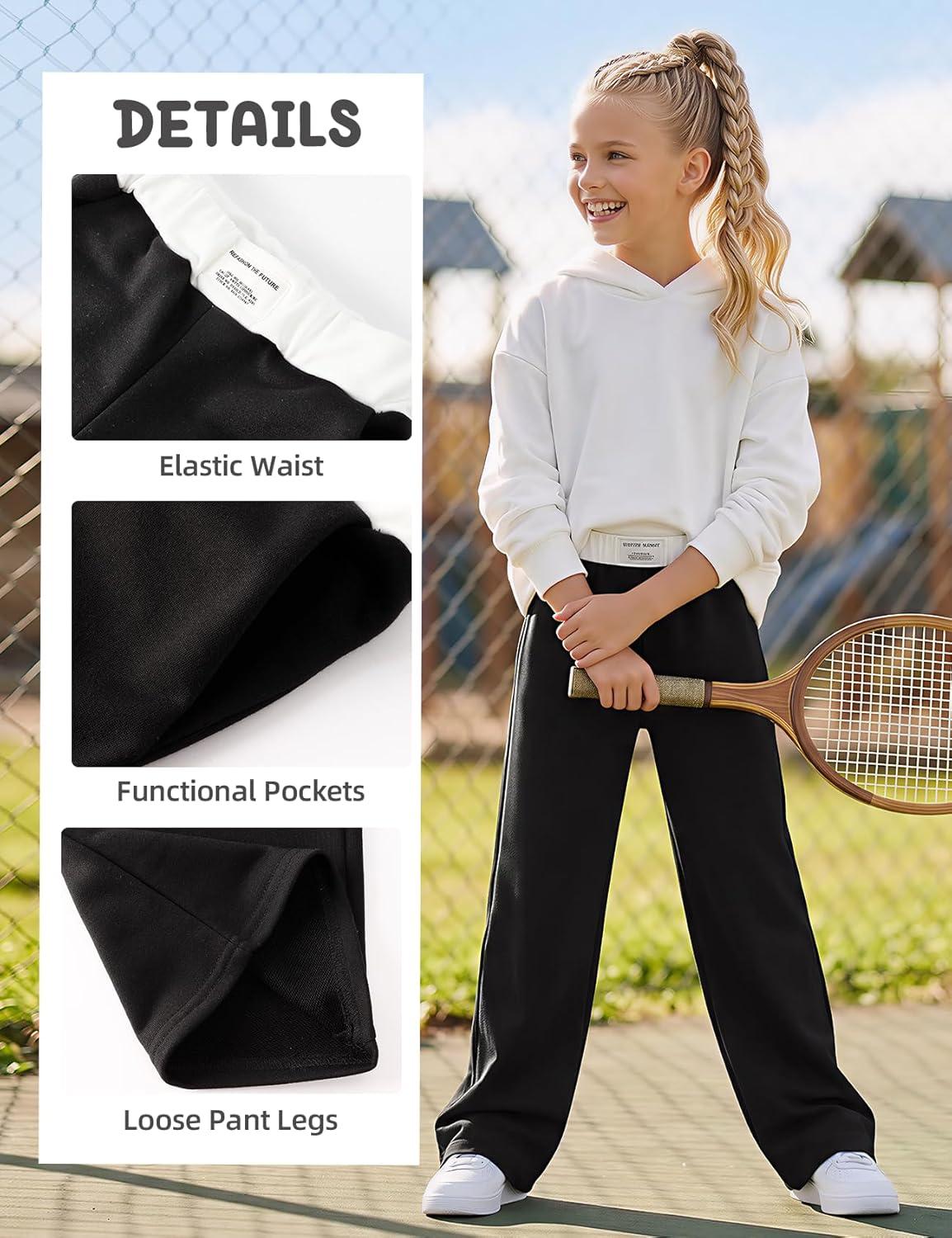 image:imageArssm Girls Wide Leg Sweatpants Baggy Pants Letter Patched Elastic Waist Long Trousers JoggersBlack