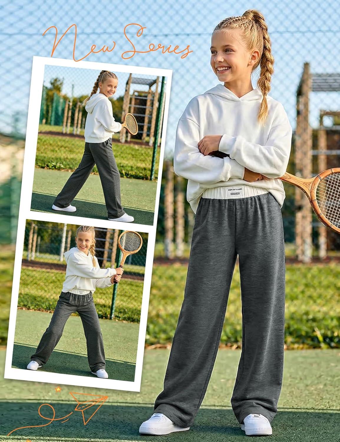 image:imageArssm Girls Wide Leg Sweatpants Baggy Pants Letter Patched Elastic Waist Long Trousers JoggersDarkgrey